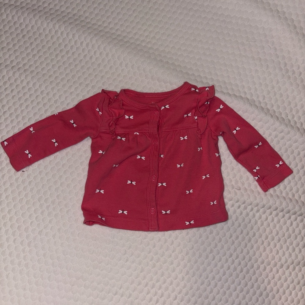 Carter's Pink Long-Sleeve Ruffle Front Button Cardigan